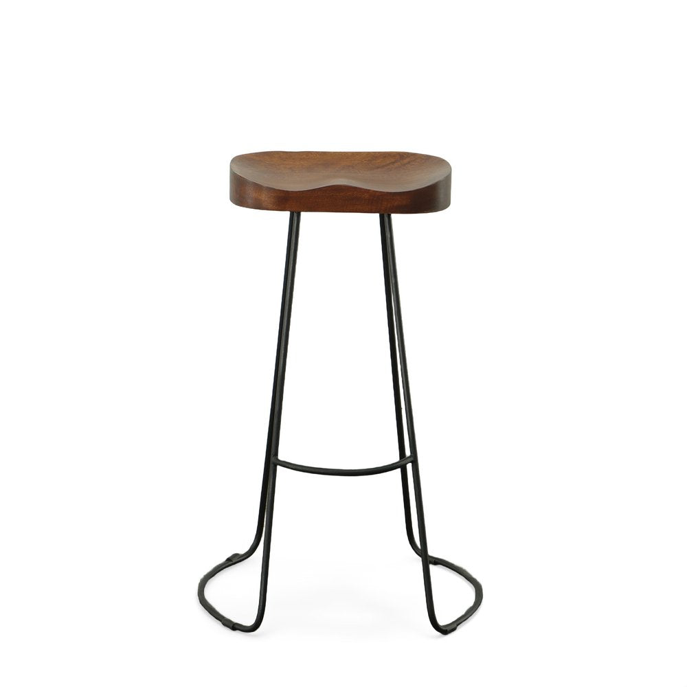 Set of Two 31" Chestnut And Black Solid Wood And Steel Backless Bar Height Bar Chairs