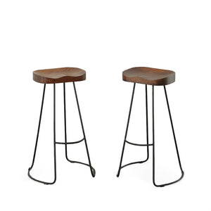 Set of Two 31" Chestnut And Black Solid Wood And Steel Backless Bar Height Bar Chairs