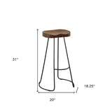 Set of Two 31" Chestnut and Black Solid Wood and Steel Backless Bar Height Bar Chairs