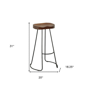 Set of Two 31" Chestnut And Black Solid Wood And Steel Backless Bar Height Bar Chairs