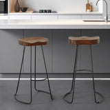 Set of Two 31" Chestnut and Black Solid Wood and Steel Backless Bar Height Bar Chairs