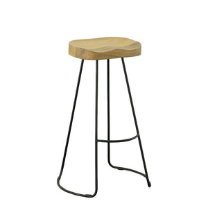 Set of Two 31" Natural And Black Solid Wood And Steel Backless Bar Height Bar Chairs