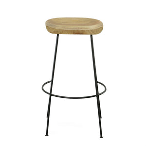 Set of Two 31" Natural And Black Solid Wood And Steel Backless Bar Height Bar Chairs