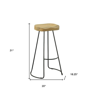 Set of Two 31" Natural And Black Solid Wood And Steel Backless Bar Height Bar Chairs