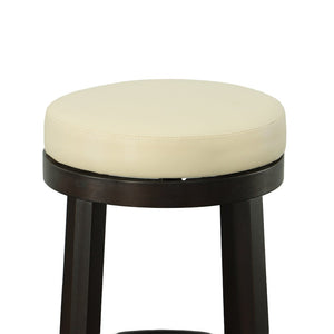 Set of Two 24" Cream And Espresso Solid Wood Backless Counter Height Swivel Bar Chairs