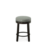 Set of Two 24" Gray and Espresso Faux Leather and Solid Wood Backless Counter Height Swivel Bar Chairs