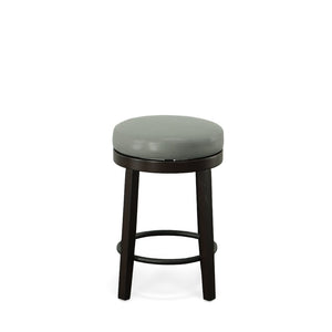 Set of Two 24" Gray and Espresso Faux Leather and Solid Wood Backless Counter Height Swivel Bar Chairs