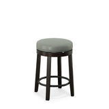 Set of Two 24" Gray and Espresso Faux Leather and Solid Wood Backless Counter Height Swivel Bar Chairs