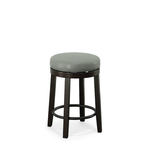 Set of Two 24" Gray and Espresso Faux Leather and Solid Wood Backless Counter Height Swivel Bar Chairs