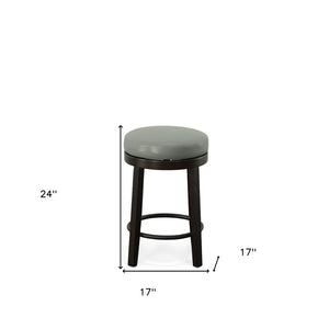 Set of Two 24" Gray And Espresso Faux Leather And Faux Leather And Solid Wood Backless Counter Height Swivel Bar Chairs