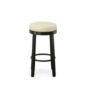 Set of Two 30" Cream and Espresso Faux Leather and Solid Wood Backless Bar Height Swivel Bar Chairs