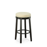 Set of Two 30" Cream and Espresso Faux Leather and Solid Wood Backless Bar Height Swivel Bar Chairs