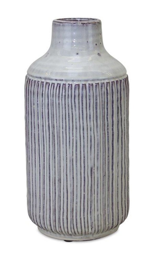 12" Gray And Brown Ribbed Terracotta Cylinder Table Vase
