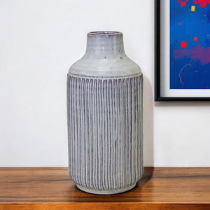 12" Gray And Brown Ribbed Terracotta Cylinder Table Vase