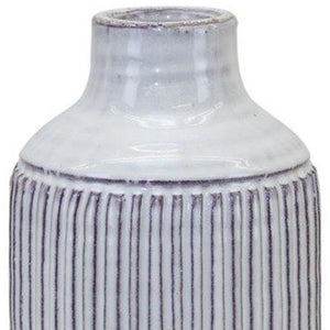 10" Off White Terracotta Striped Cylinder Table Vase