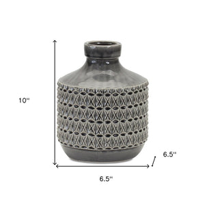 10" Gray Geometric Bud Terracotta Table Vase