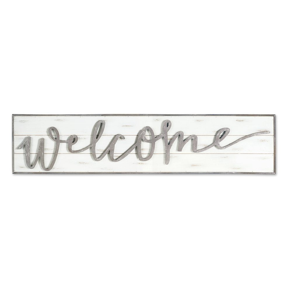 11" X 48" White And Gray Welcome Sign Wood Wall Decor