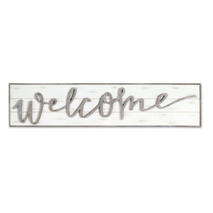 11" X 48" White And Gray Welcome Sign Wood Wall Decor