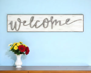 11" X 48" White And Gray Welcome Sign Wood Wall Decor
