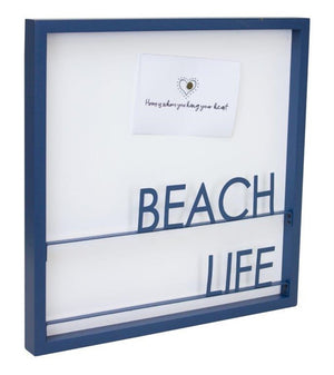 16" X 16" Blue Beach Life Wood and Metal Square Framed Art