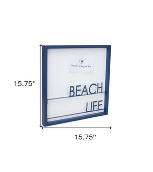 16" X 16" Blue Beach Life Wood and Metal Square Framed Art