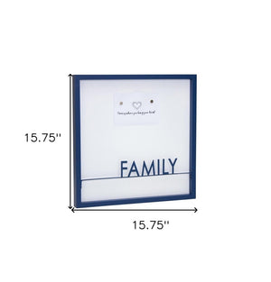 16" X 16" Blue And White Family Wood and Metal Square Magnetic Memo Board