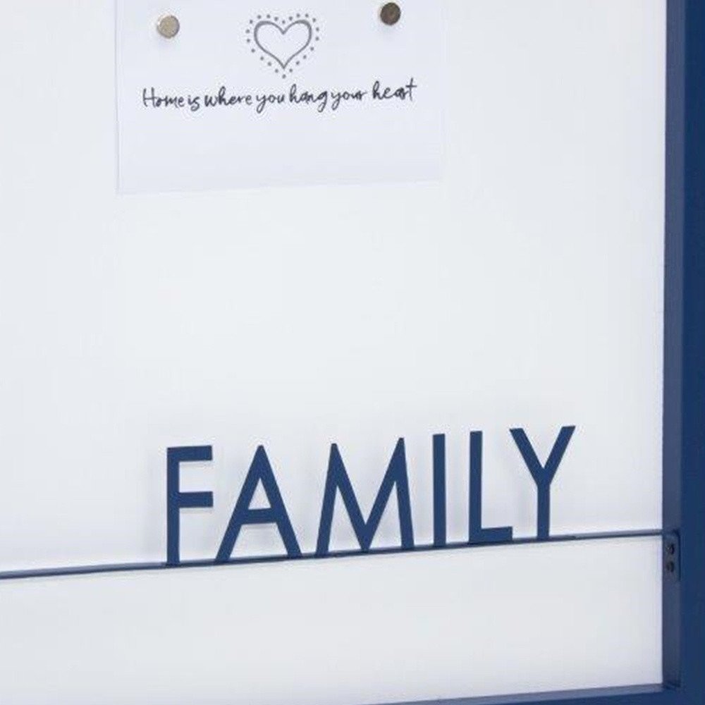 16" X 16" Blue And White Family Wood and Metal Square Magnetic Memo Board