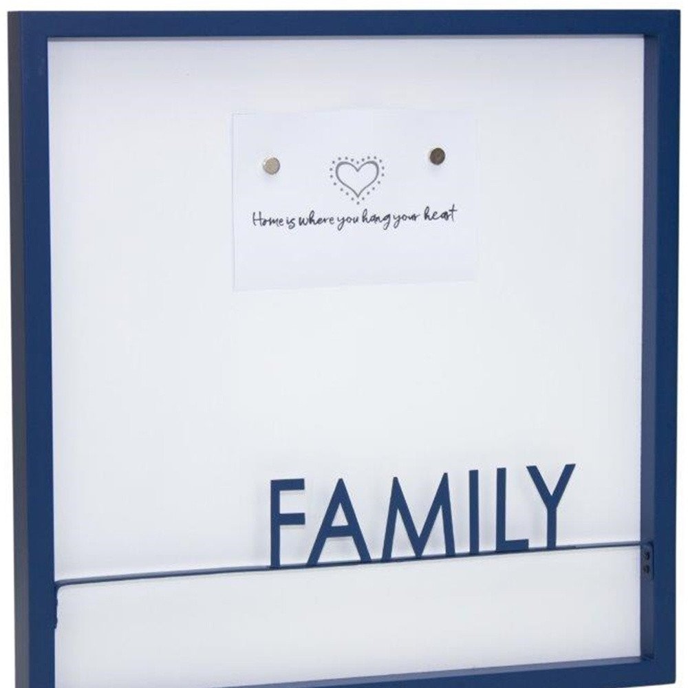 16" X 16" Blue And White Family Wood and Metal Square Magnetic Memo Board