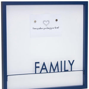 16" X 16" Blue And White Family Wood and Metal Square Magnetic Memo Board