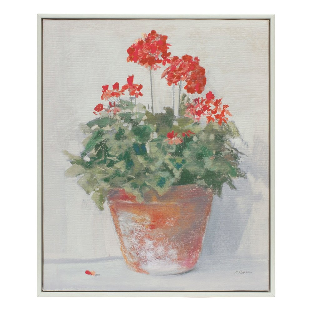 Set of Two White Brown And Red Flower Framed Art