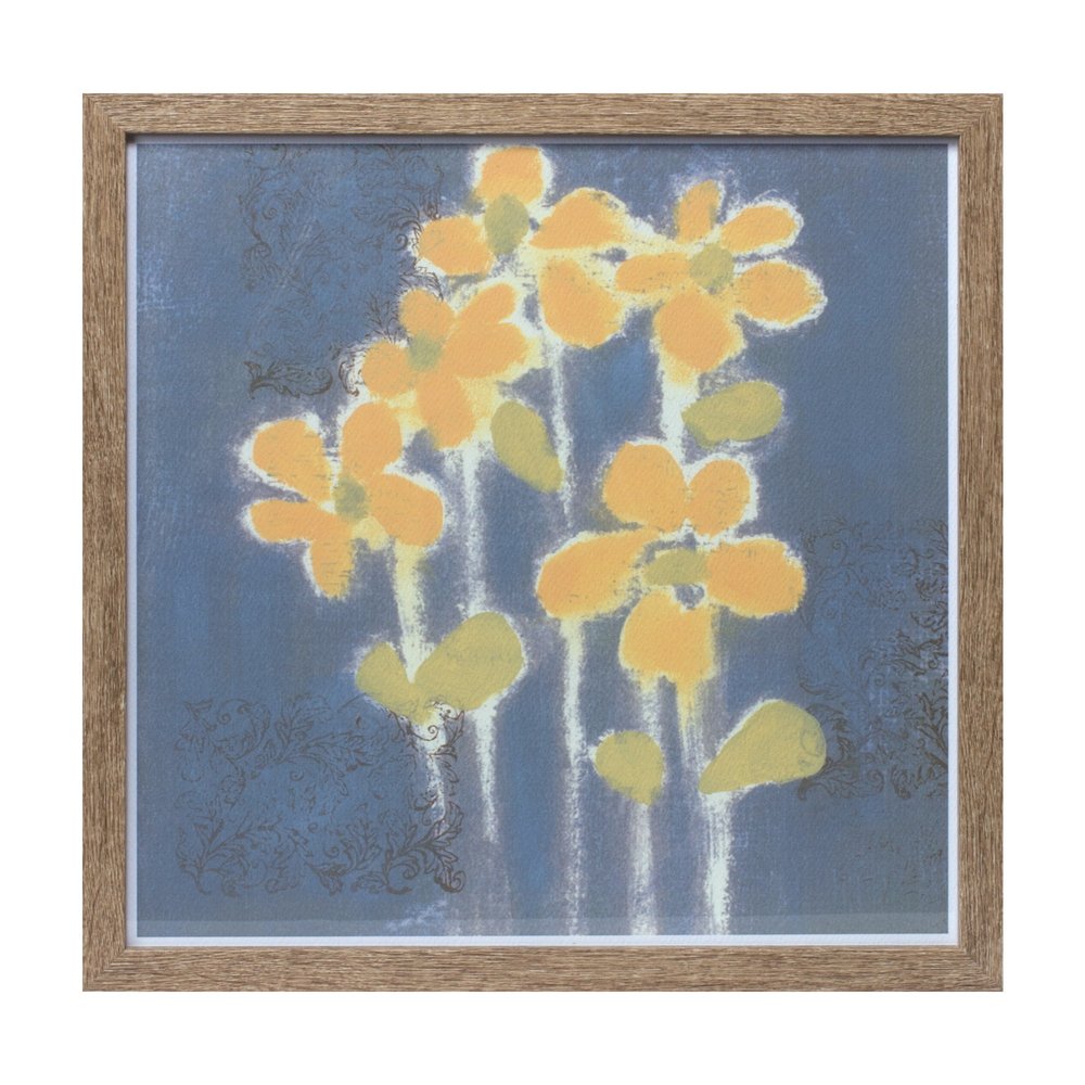 15" X 15" Blue And Yellow Flower Wood Square Framed Art