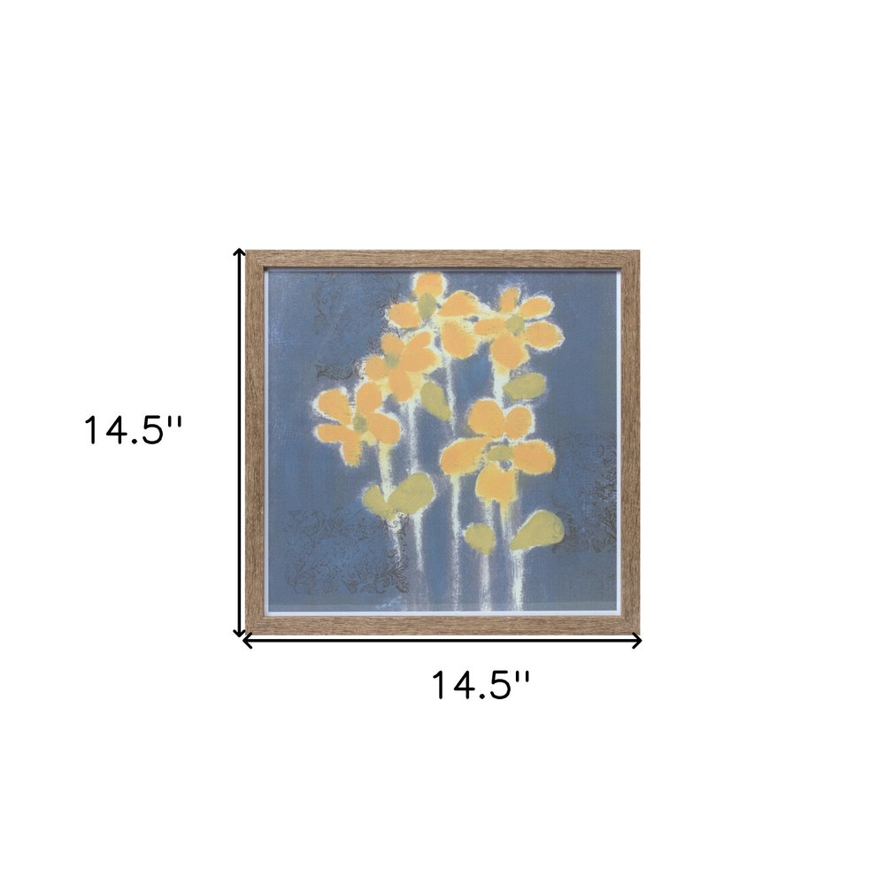 15" X 15" Blue And Yellow Flower Wood Square Framed Art