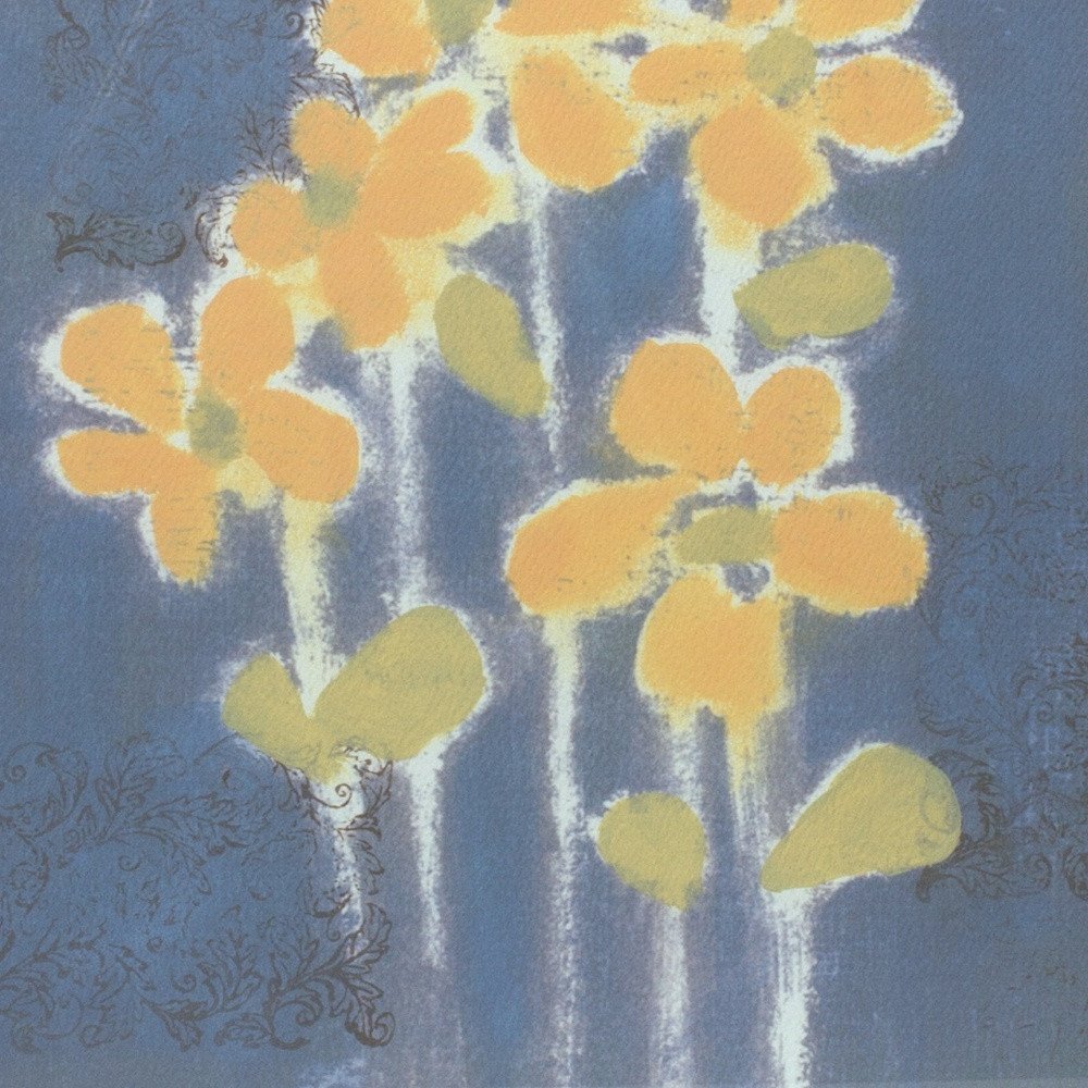 15" X 15" Blue And Yellow Flower Wood Square Framed Art