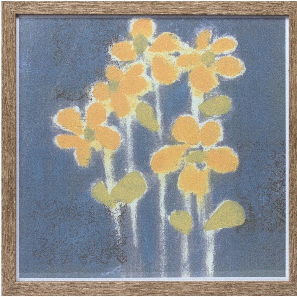 15" X 15" Blue And Yellow Flower Wood Square Framed Art