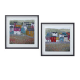 Set of Two Gray Green And Yellow Wood Square Framed Art