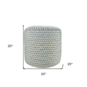 20" Blue Polyester Round Geometric Indoor Outdoor Pouf Ottoman