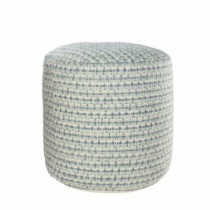 20" Blue Polyester Round Geometric Indoor Outdoor Pouf Ottoman