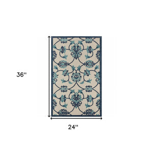 5' X 8' Blue And Orange Floral Non Skid Indoor Outdoor Area Rug