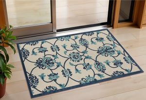8' X 10' Blue And Orange Floral Non Skid Indoor Outdoor Area Rug