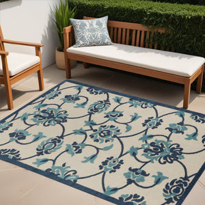2' X 3' Blue Floral Non Skid Indoor Outdoor Area Rug