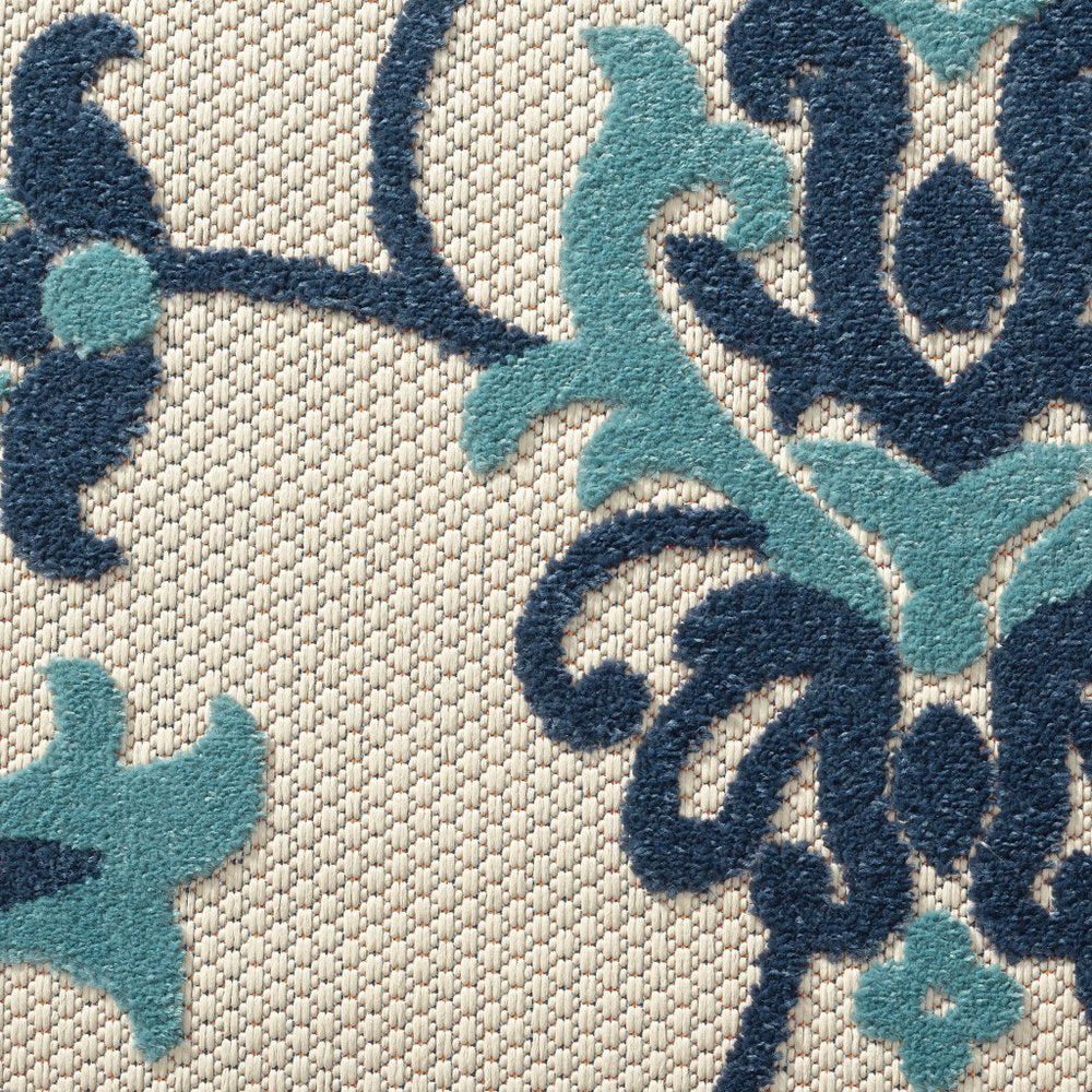 5' X 8' Blue And Orange Floral Non Skid Indoor Outdoor Area Rug