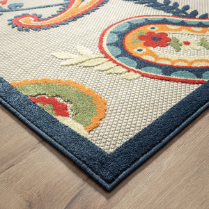 4' X 6' Blue Paisley Non Skid Indoor Outdoor Area Rug