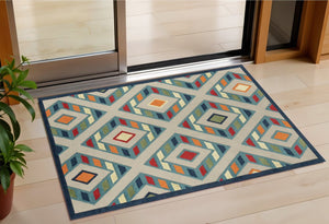 2' X 3' Blue Striped Non Skid Indoor Outdoor Area Rug