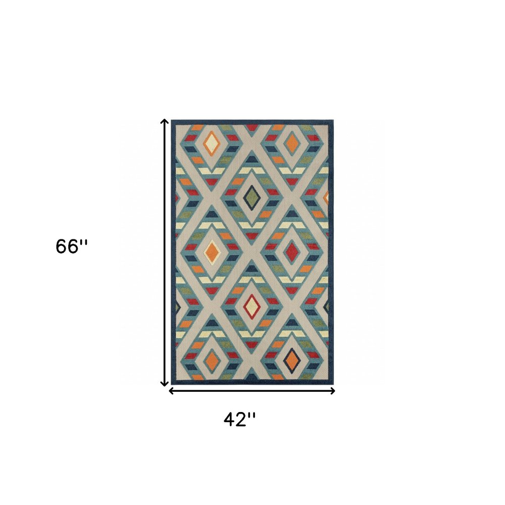 4' X 6' Blue Striped Non Skid Indoor Outdoor Area Rug