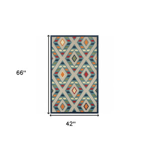 4' X 6' Blue Striped Non Skid Indoor Outdoor Area Rug
