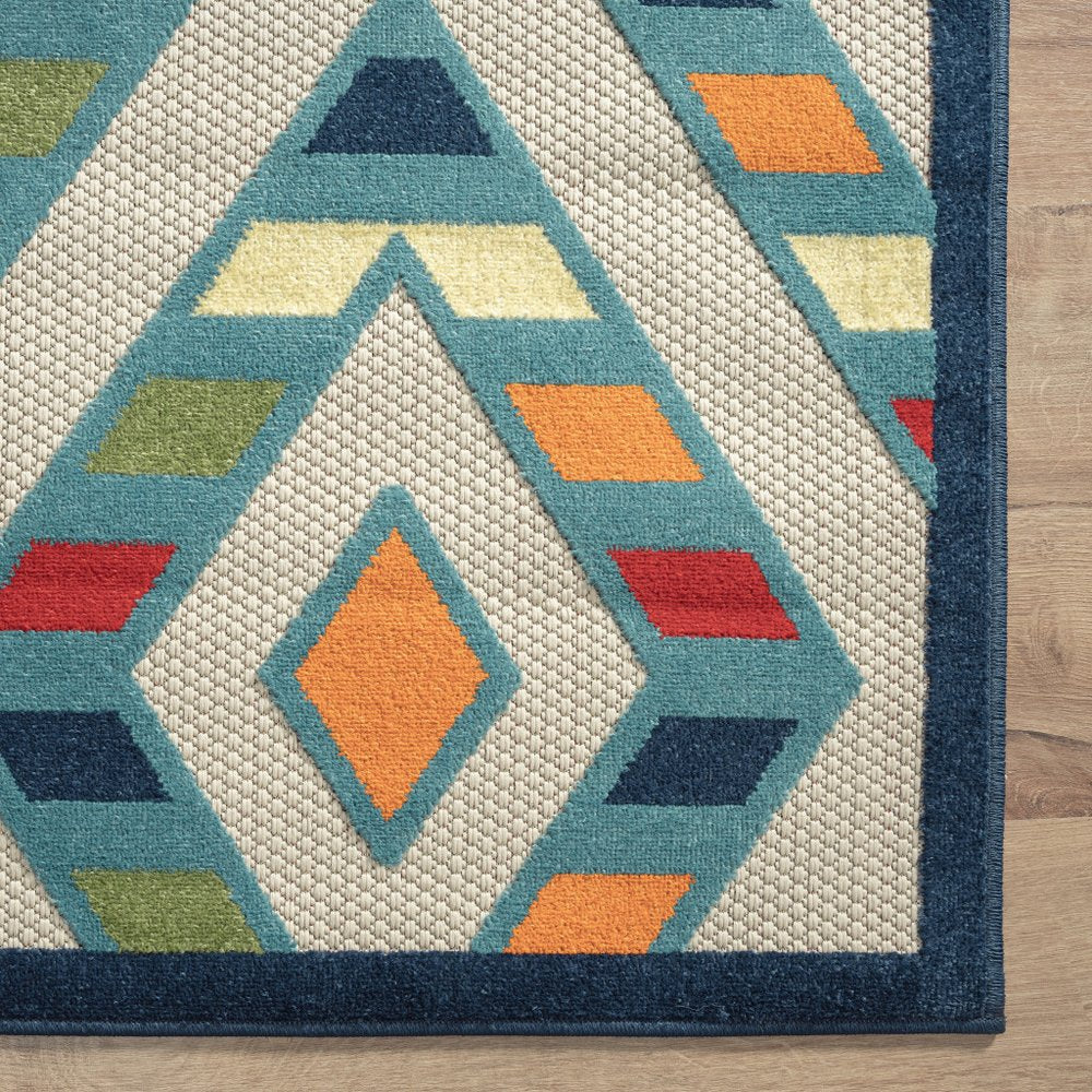 4' X 6' Blue Striped Non Skid Indoor Outdoor Area Rug