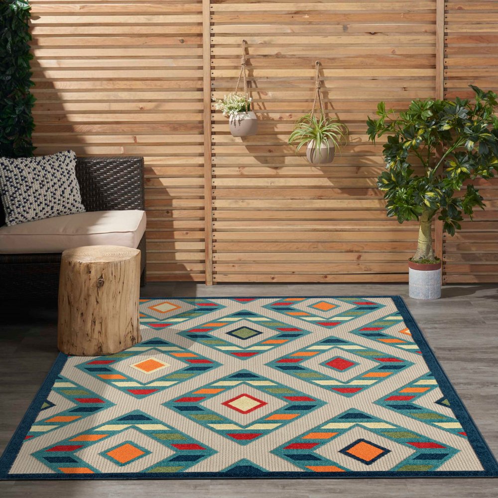 4' X 6' Blue Striped Non Skid Indoor Outdoor Area Rug