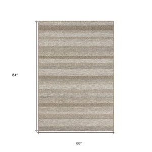 5' X 7' Gray Striped Handmade Indoor Outdoor Area Rug