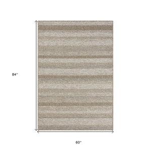 5' X 7' Gray Striped Handmade Indoor Outdoor Area Rug