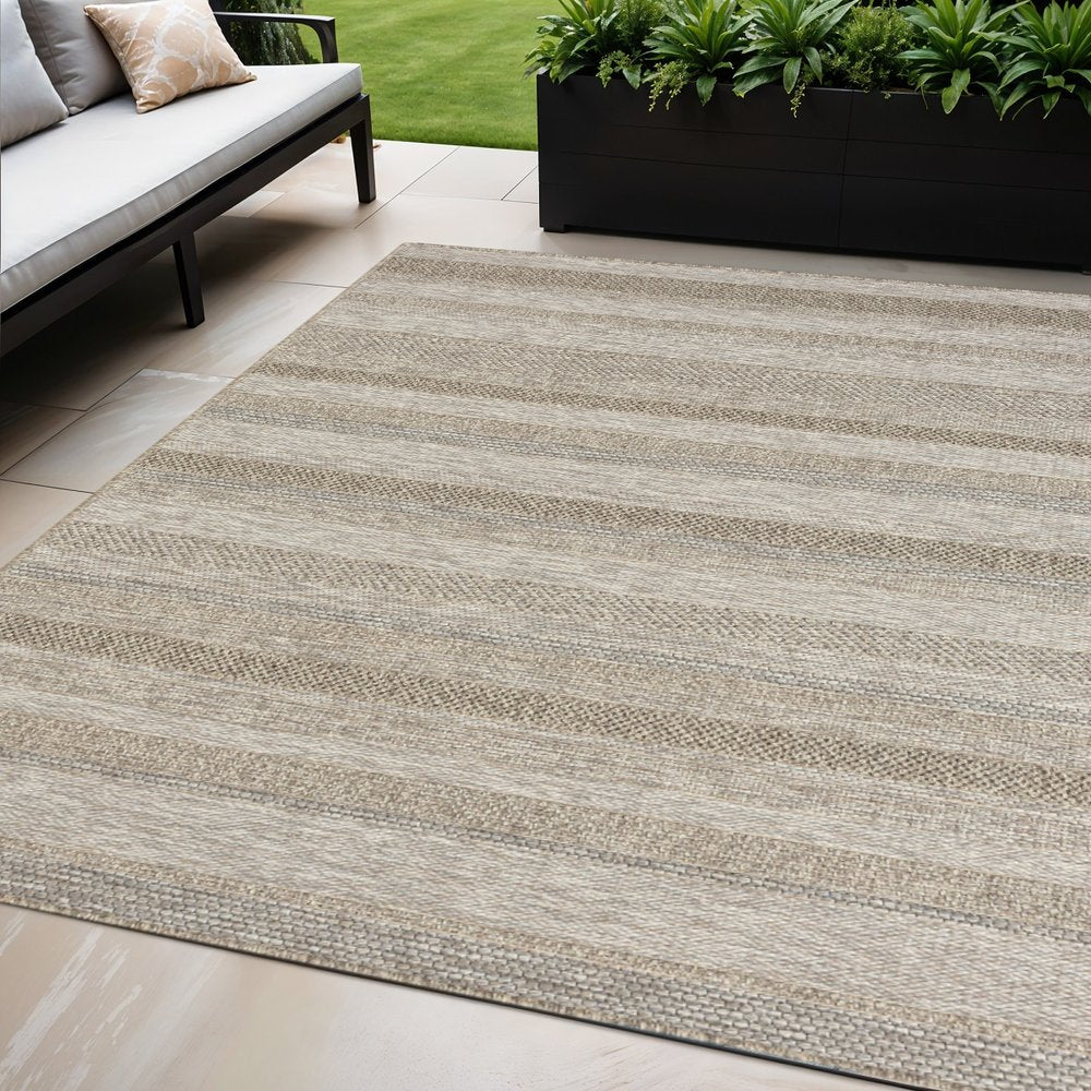5' X 7' Gray Striped Handmade Indoor Outdoor Area Rug